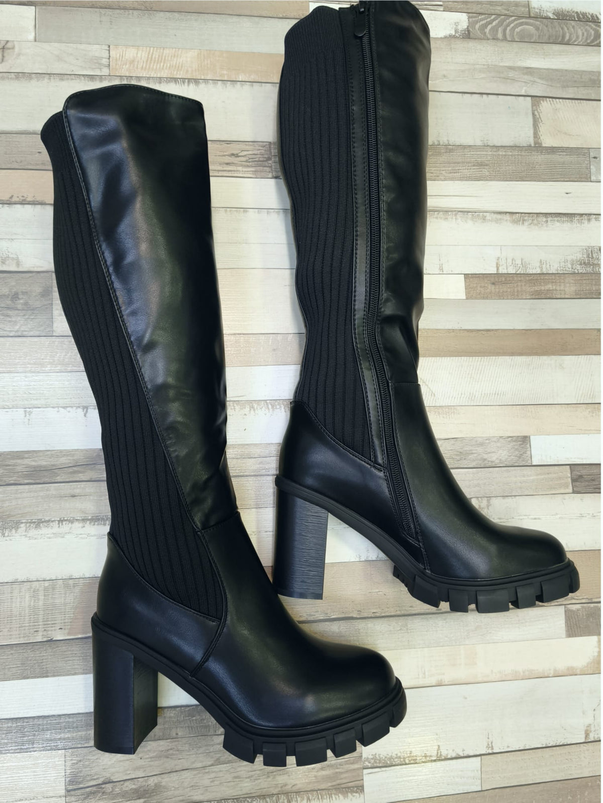 BOTA ALTA POLIPIEL GOMA TACON ref. 0116 - NEGRO