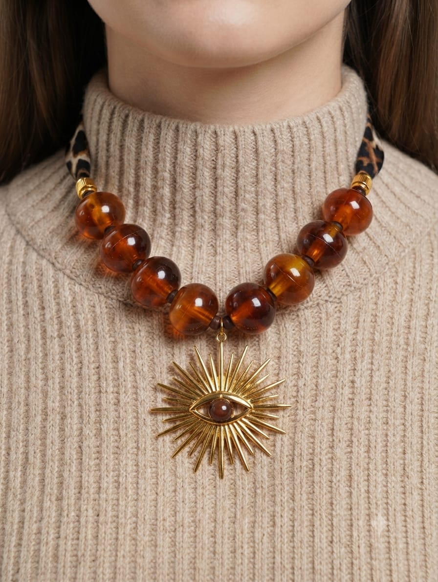 COLLAR MAXI OJO MARRON BOLAS ref. 0125