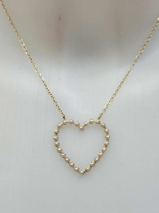 COLLAR CORAZON PERLAS - DORADO