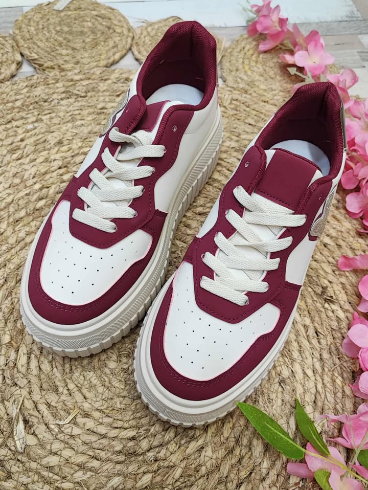SNEAKER VICTORY - BEIGE Y GRANATE
