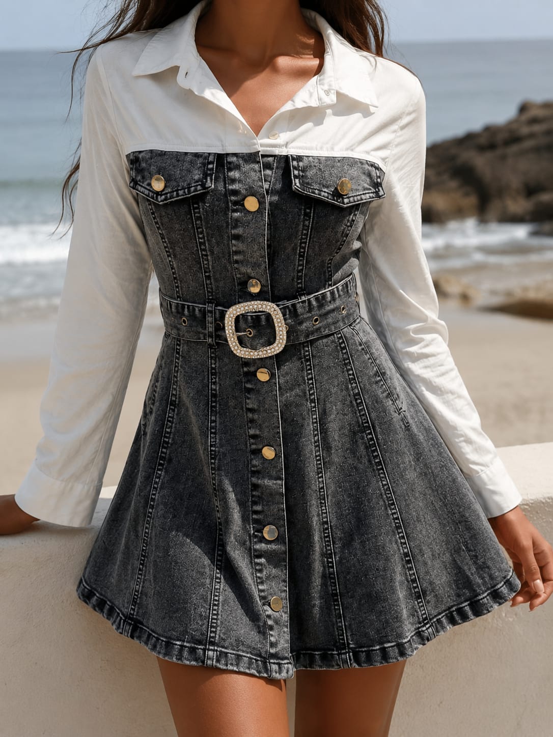 VESTIDO VAQUERO COMBI CAMISA ref. 098