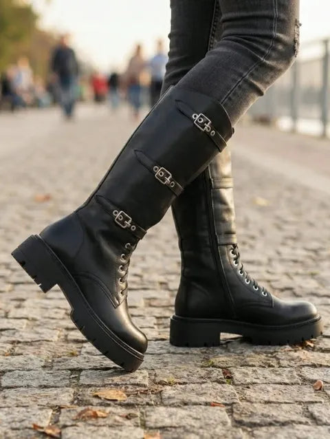 BOTA ALTA MILITAR HEBILLAS ref.040 - NEGRO