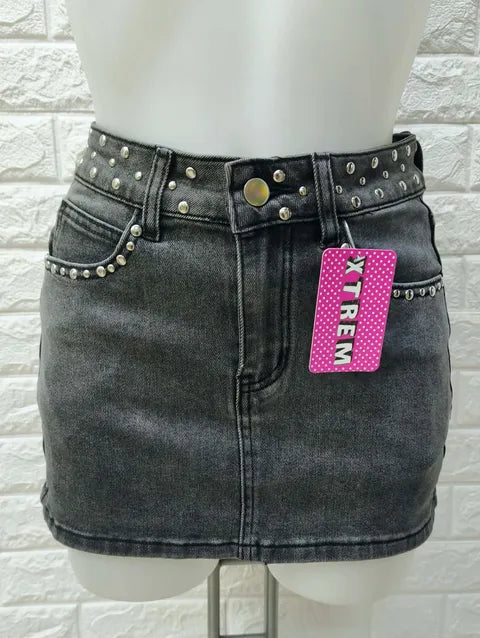 FALDA VAQUERA GRIS TACHUELAS ref. 055