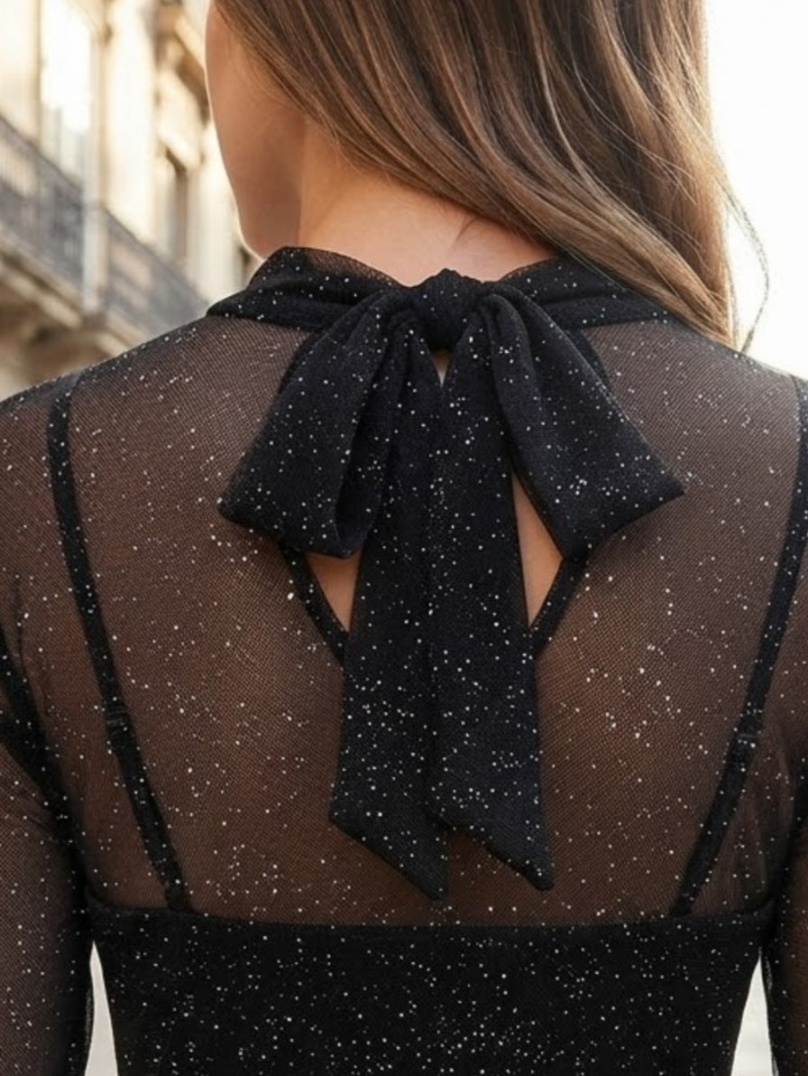 VESTIDO DOBLE CAPA TUL BRILLO ref. 0231