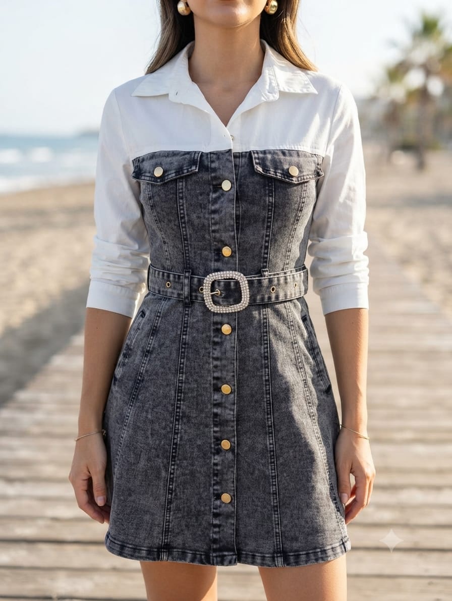 VESTIDO VAQUERO COMBI CAMISA ref. 098