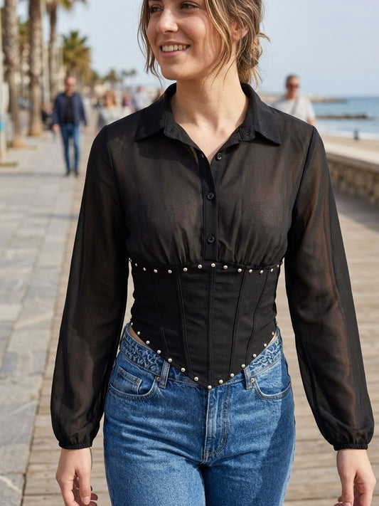 TOP CAMISERO TACHUELAS ref. 0266