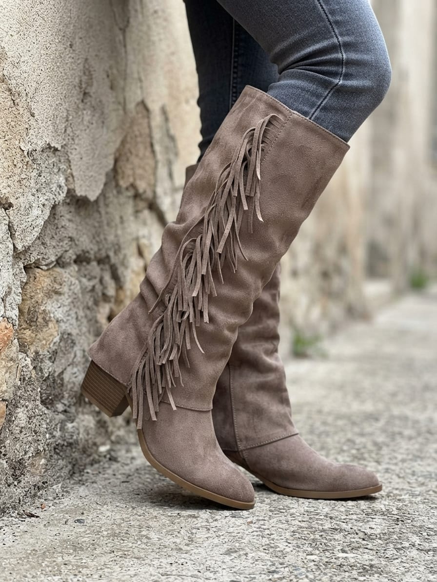 BOTA COWBOY POLAINA FLECOS  ref. 0118 - TAUPE