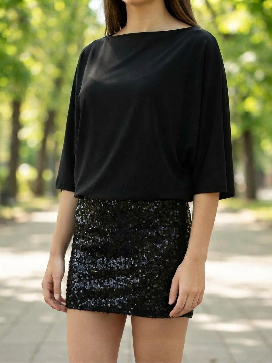 VESTIDO LYCRA FALDA PAILLETTES ref.0239