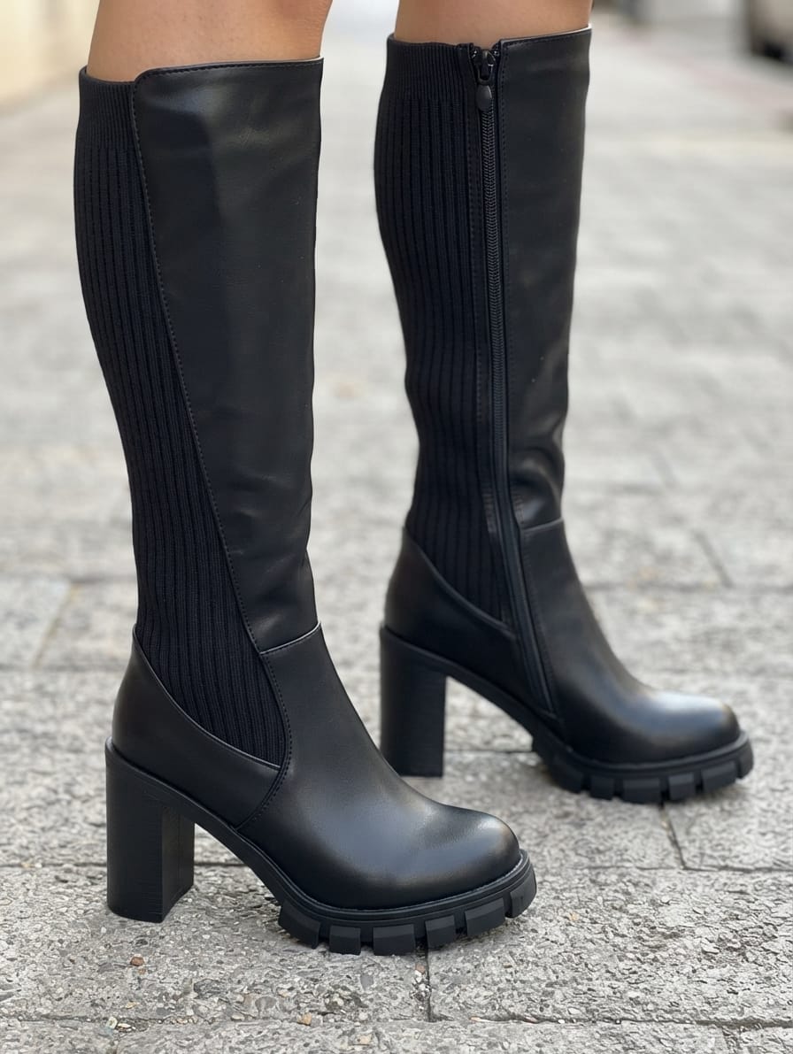 BOTA ALTA POLIPIEL GOMA TACON ref. 0116  - NEGRO